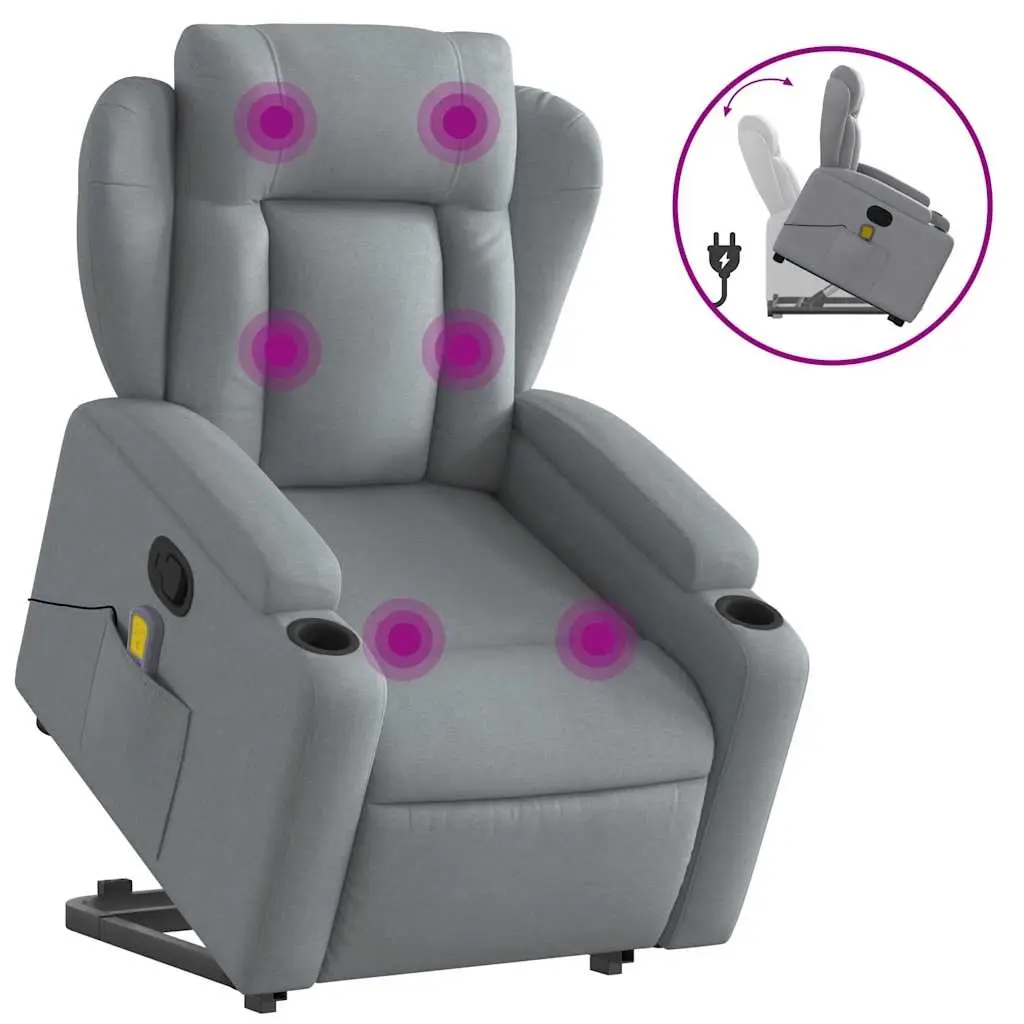 Stand up Massage Recliner Chair Light Grey Fabric 3205584 - Furniture