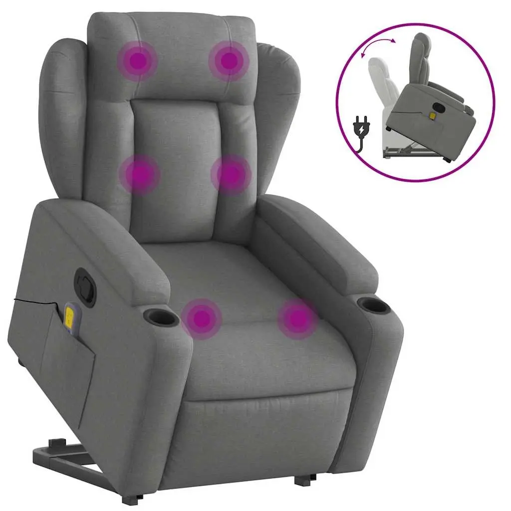 Stand up Massage Recliner Chair Dark Grey Fabric 3205585 - Furniture