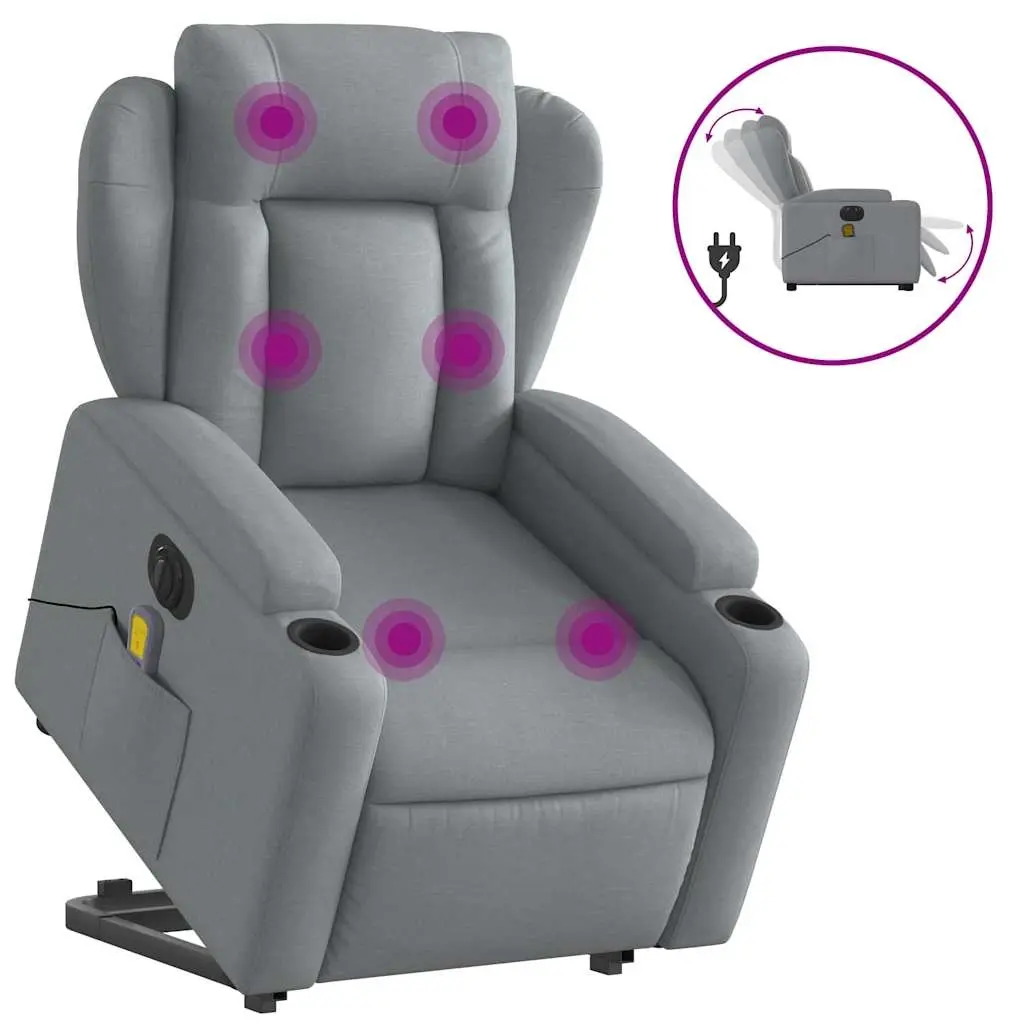 Electric Stand up Massage Recliner Chair Light Grey Fabric 3205592 - Furniture