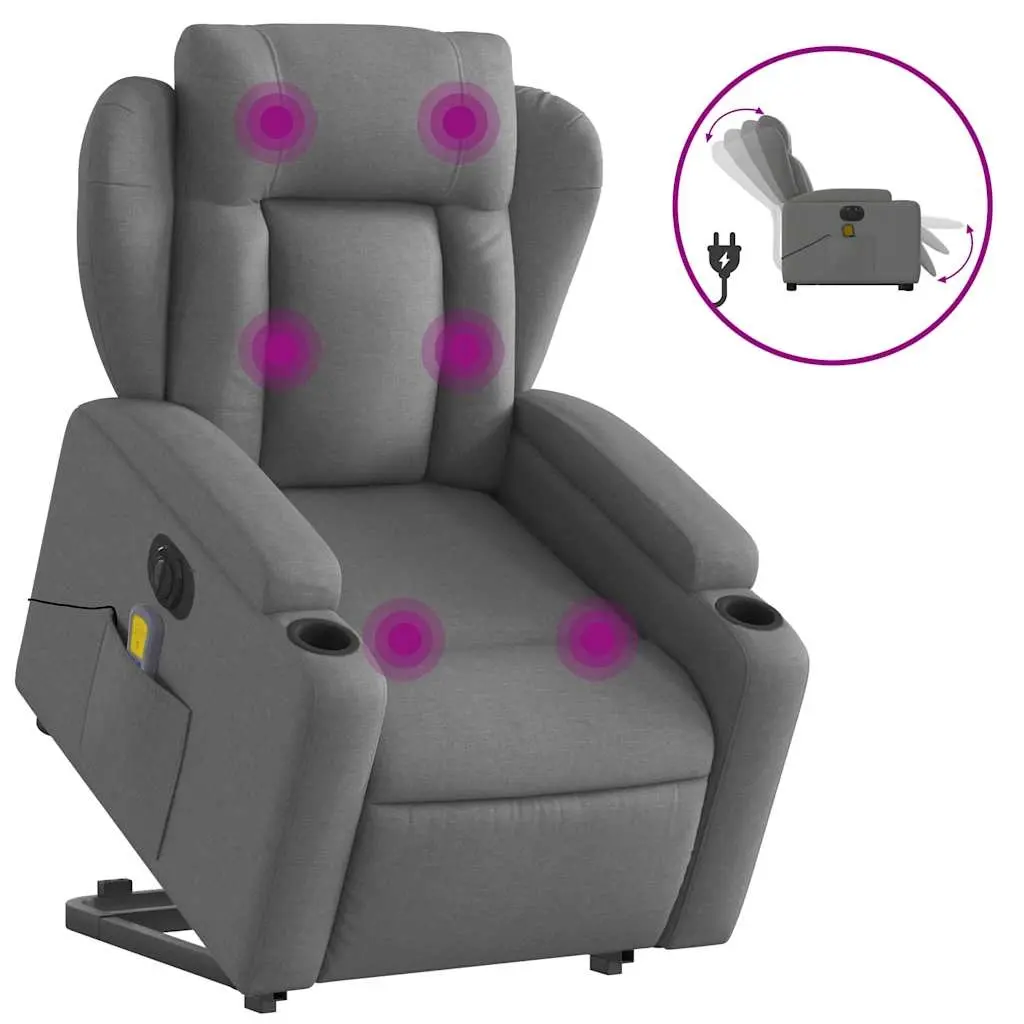 Electric Stand up Massage Recliner Chair Dark Grey Fabric 3205593 - Furniture