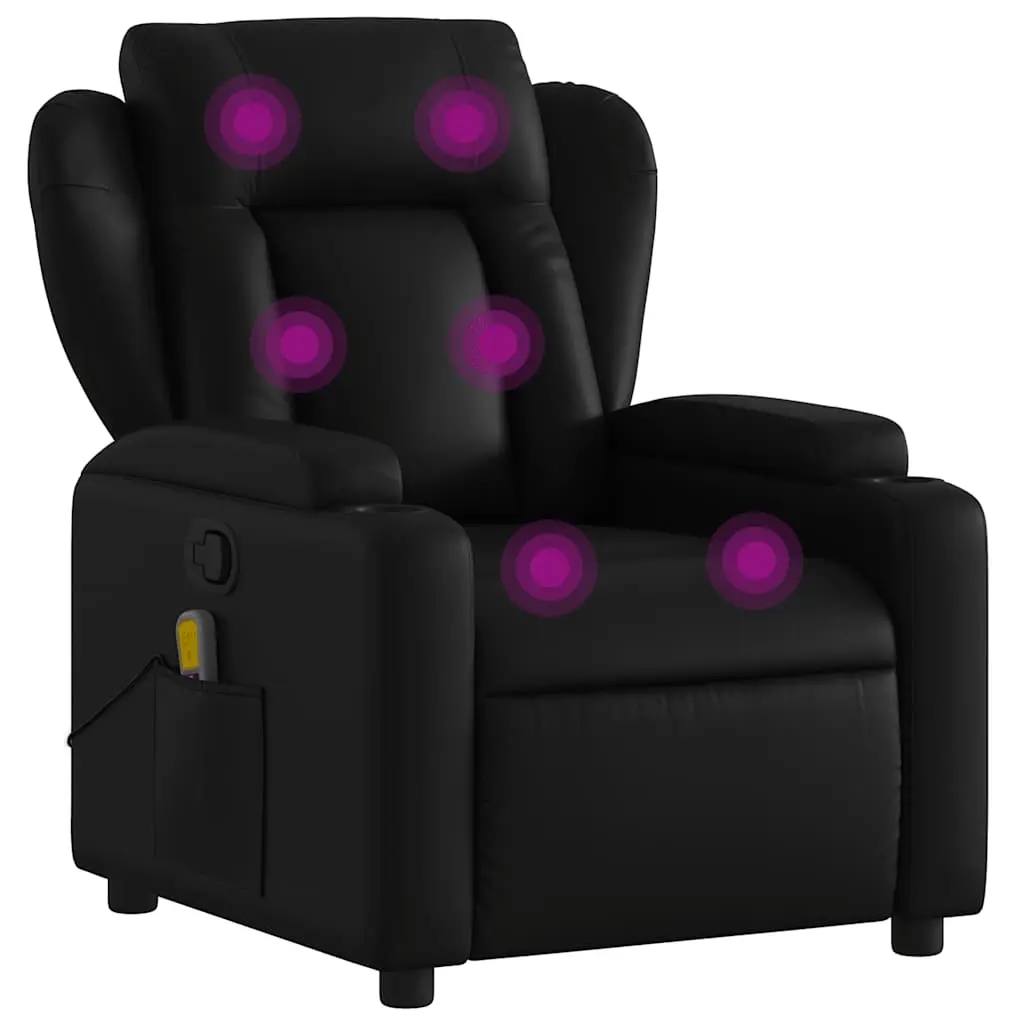 Massage Recliner Chair Black Faux Leather 3205596 - Furniture