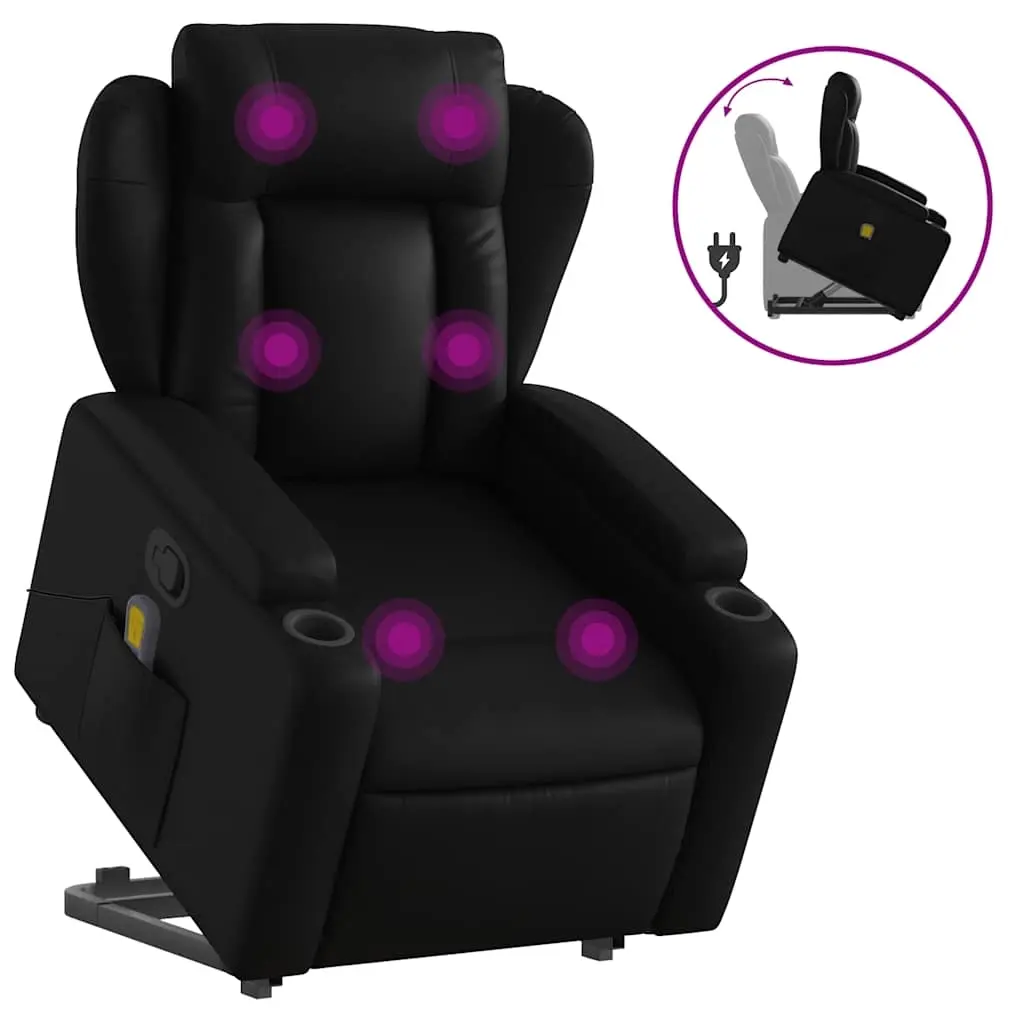 Stand up Massage Recliner Chair Black Faux Leather 3205602 - Furniture