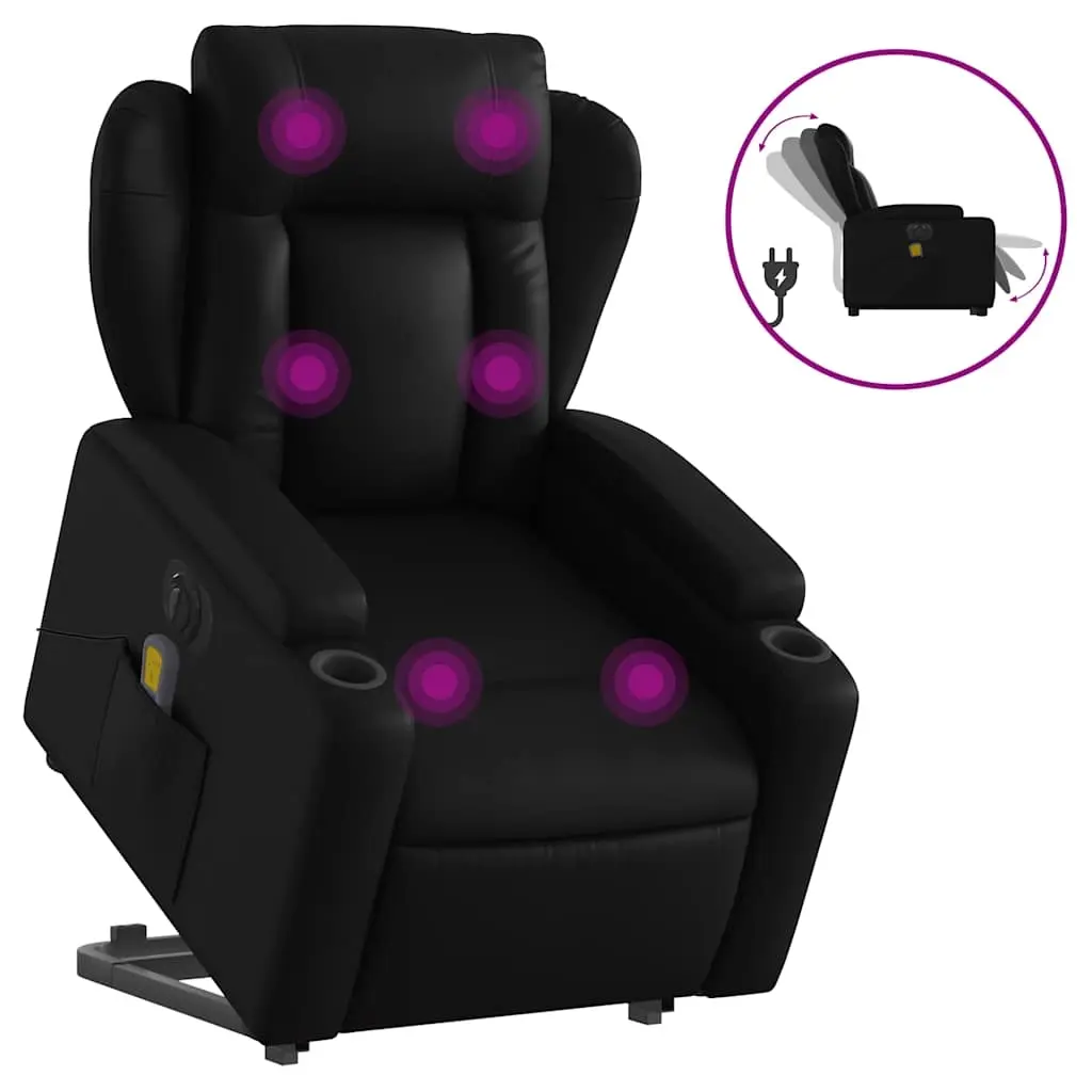 Electric Stand up Massage Recliner Chair Black Faux Leather 3205605 - Furniture