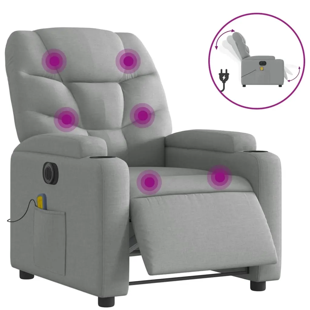 Electric Massage Recliner Chair Light Grey Fabric 3205620 - Furniture