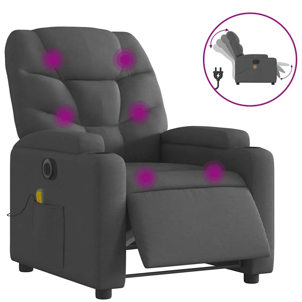 Electric Massage Recliner Chair Dark Grey Fabric 3205621 - Furniture