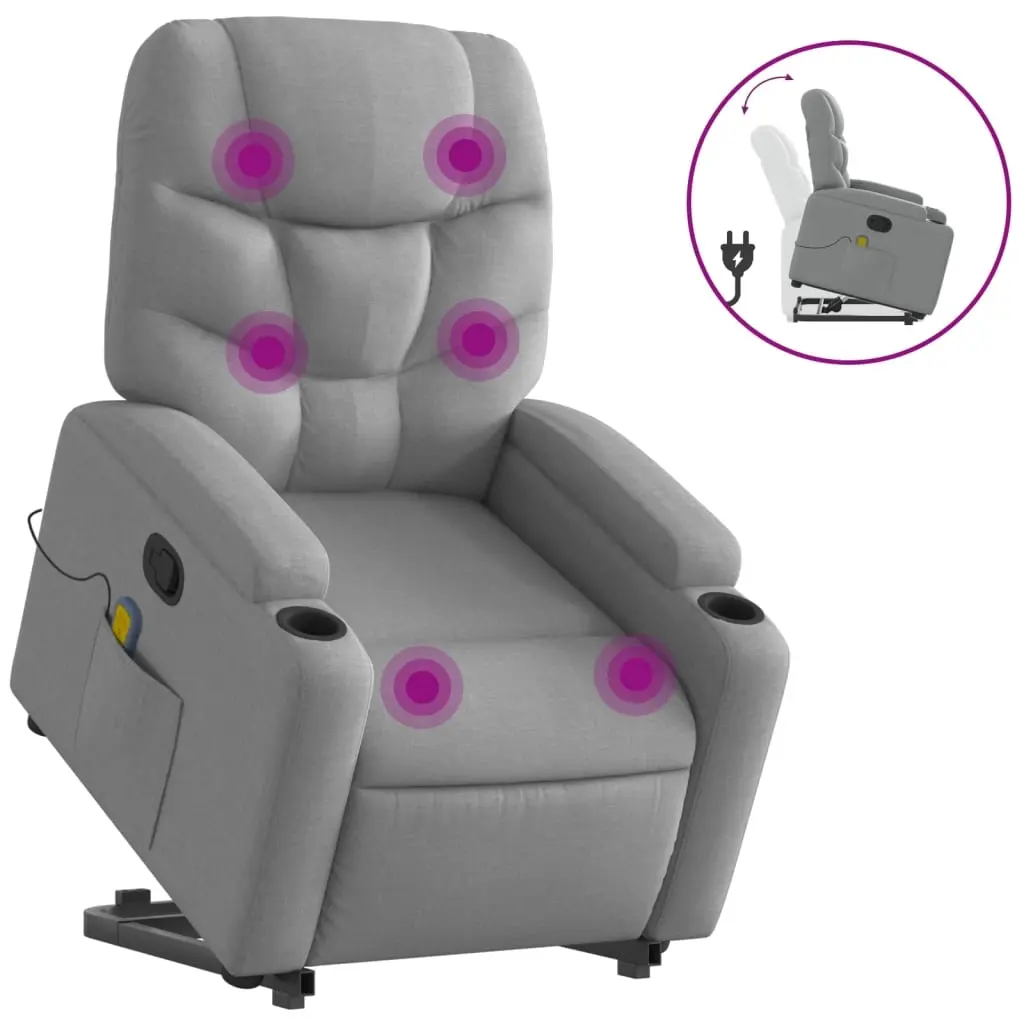 Stand up Massage Recliner Chair Light Grey Fabric 3205628 - Furniture
