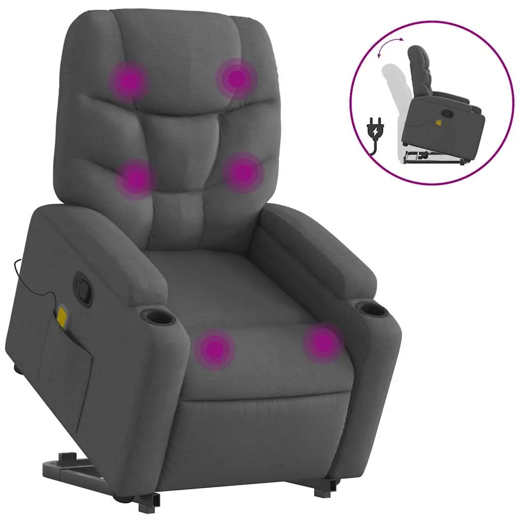 Stand up Massage Recliner Chair Dark Grey Fabric 3205629 - Furniture