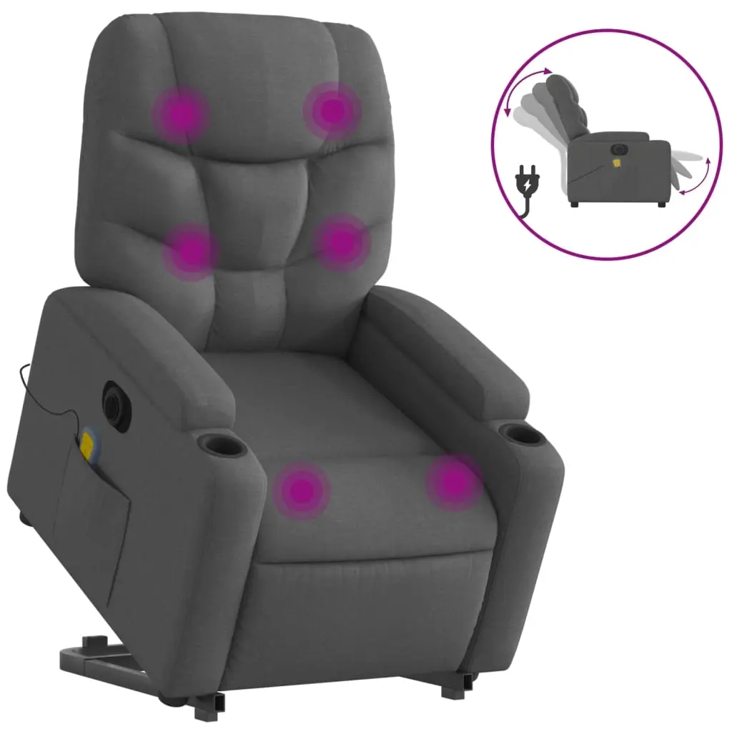 Electric Stand up Massage Recliner Chair Dark Grey Fabric 3205637 - Furniture