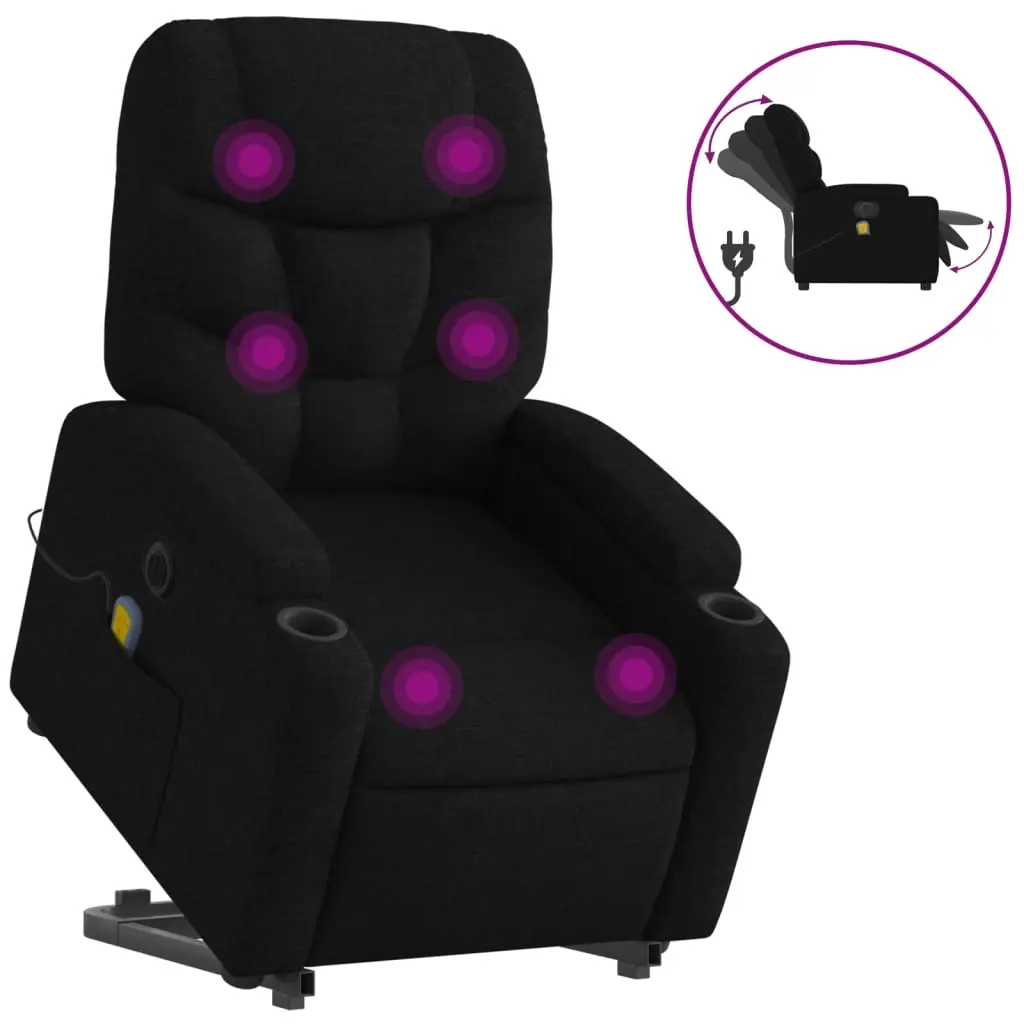 Electric Stand up Massage Recliner Chair Black Fabric 3205638 - Furniture