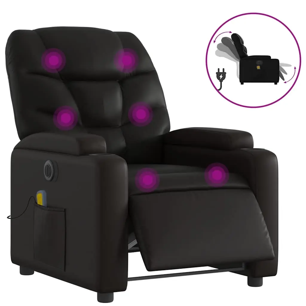 Electric Massage Recliner Chair Black Faux Leather 3205649 - Furniture