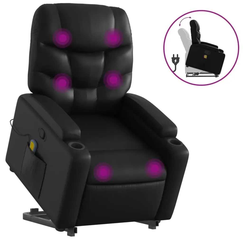 Stand up Massage Recliner Chair Black Faux Leather 3205655 - Furniture