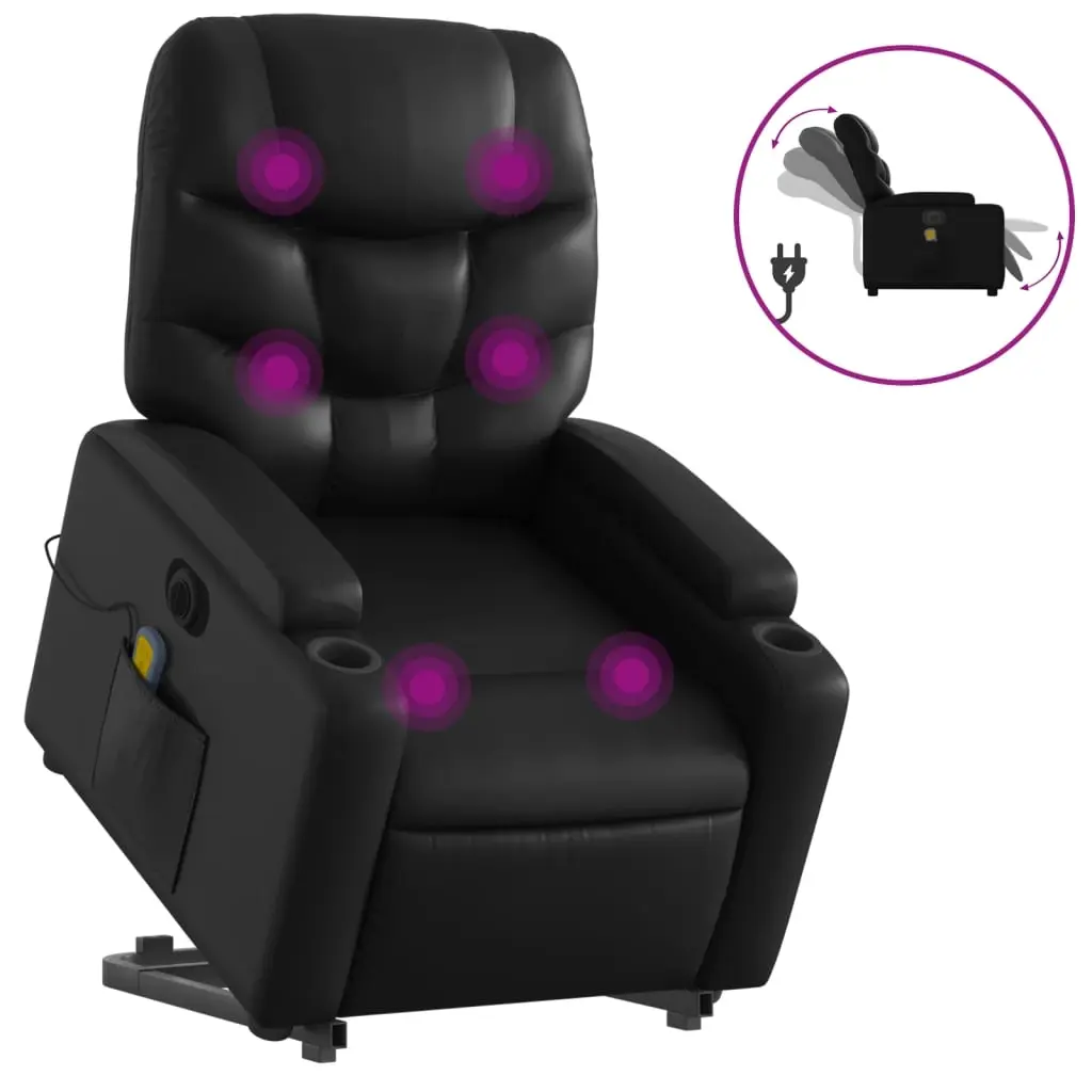 Electric Stand up Massage Recliner Chair Black Faux Leather 3205661 - Furniture