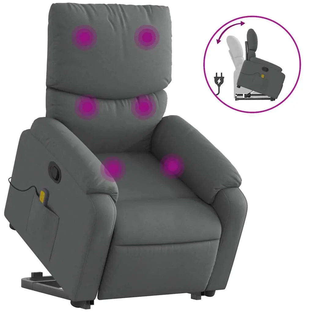 Stand up Massage Recliner Chair Dark Grey Fabric 3205701 - Furniture