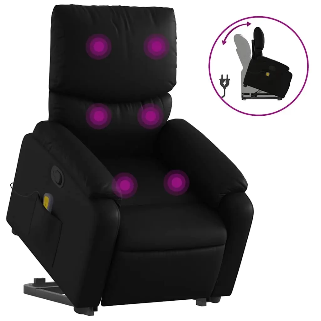 Stand up Massage Recliner Chair Black Faux Leather 3205716 - Furniture
