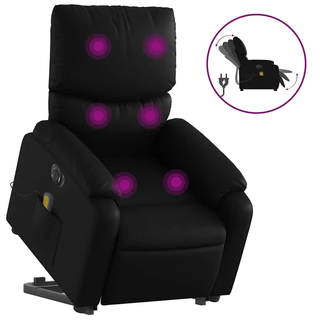 Electric Stand up Massage Recliner Chair Black Faux Leather 3205718 - Furniture