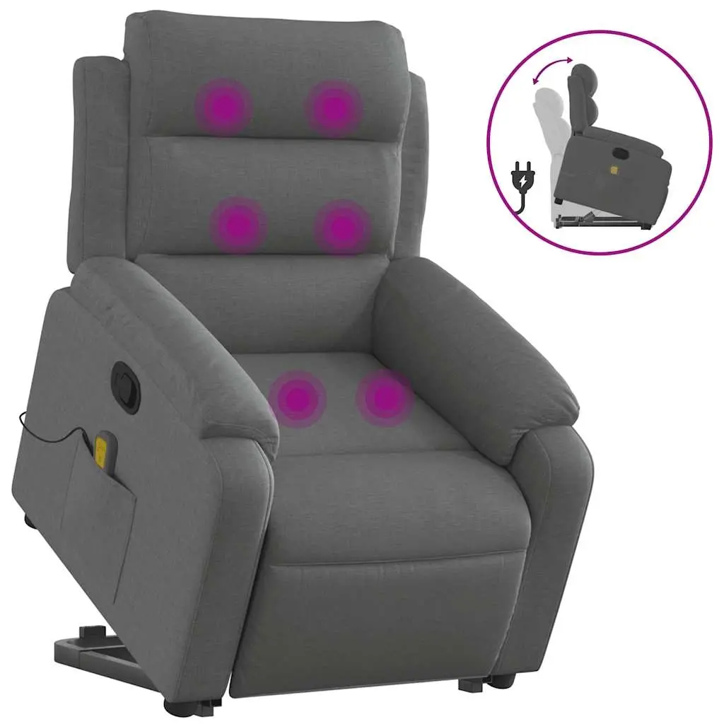Stand up Massage Recliner Chair Dark Grey Fabric 3205736 - Furniture