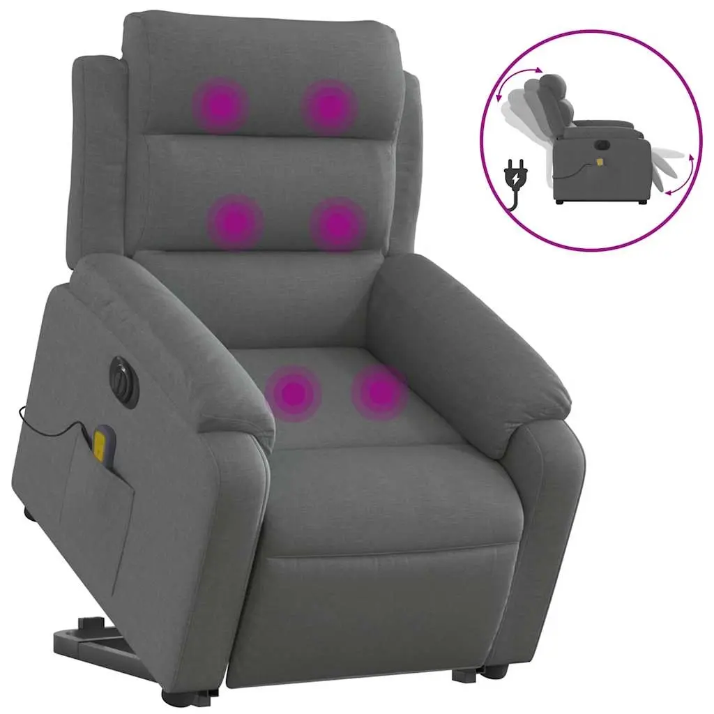 Electric Stand up Massage Recliner Chair Dark Grey Fabric 3205742 - Furniture