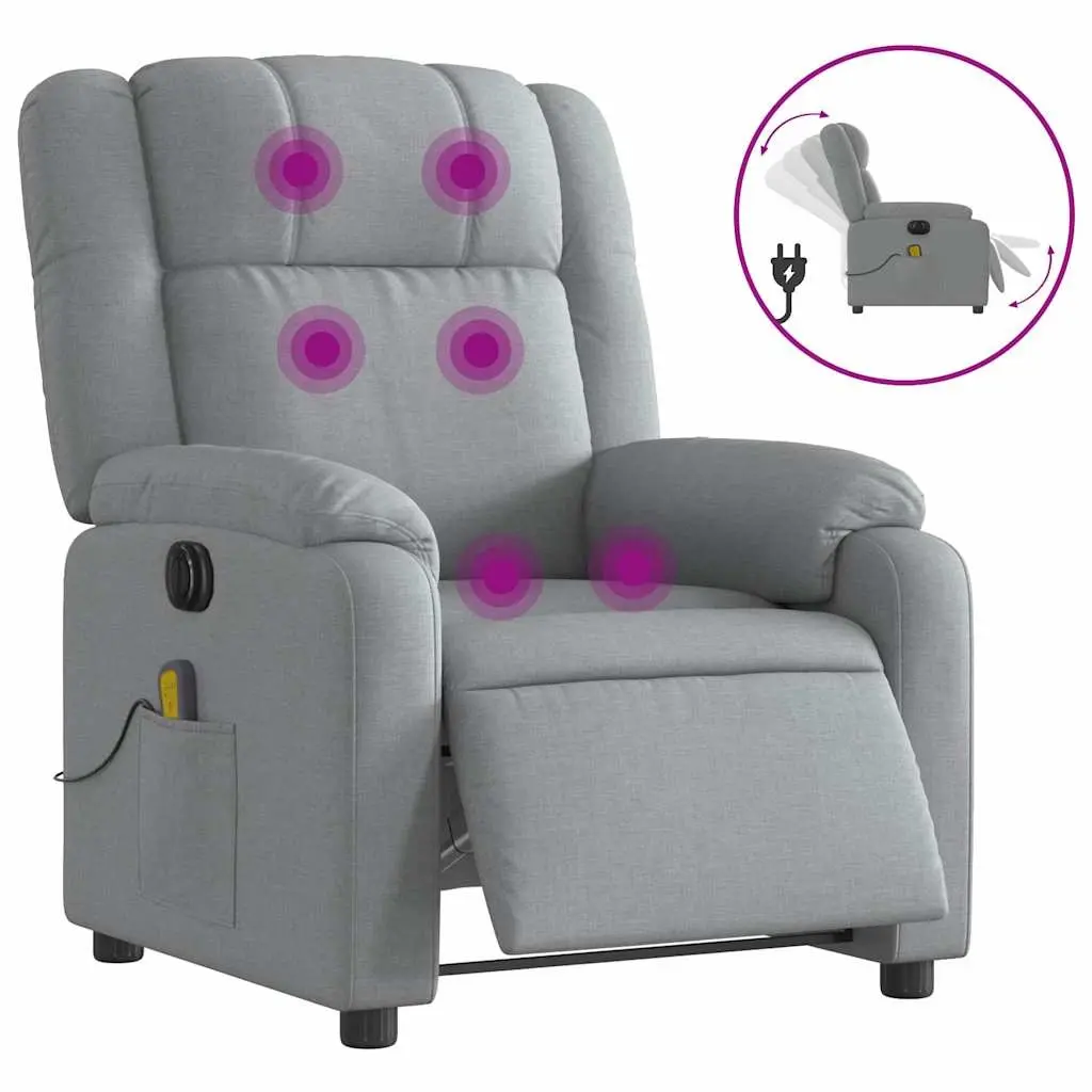Electric Massage Recliner Chair Light Grey Fabric 3205755 - Furniture