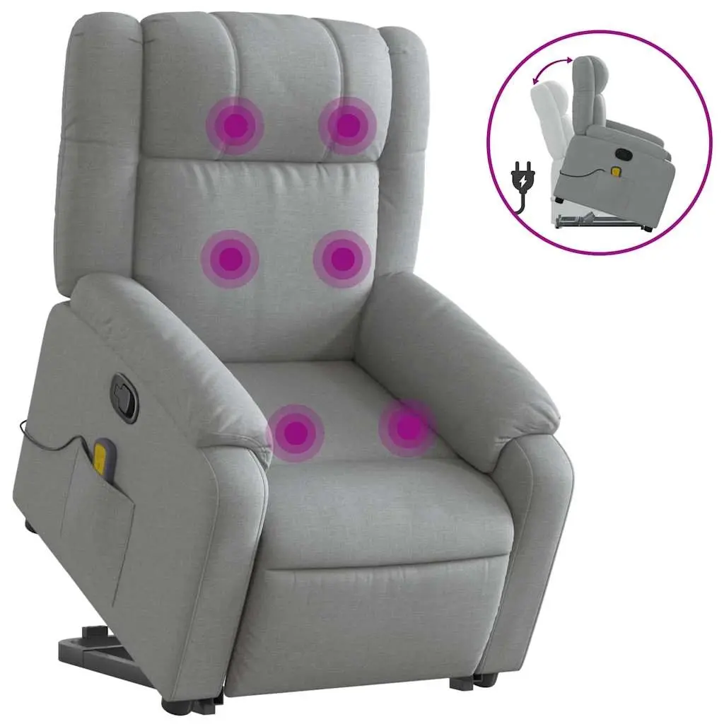 Stand up Massage Recliner Chair Light Grey Fabric 3205758 - Furniture