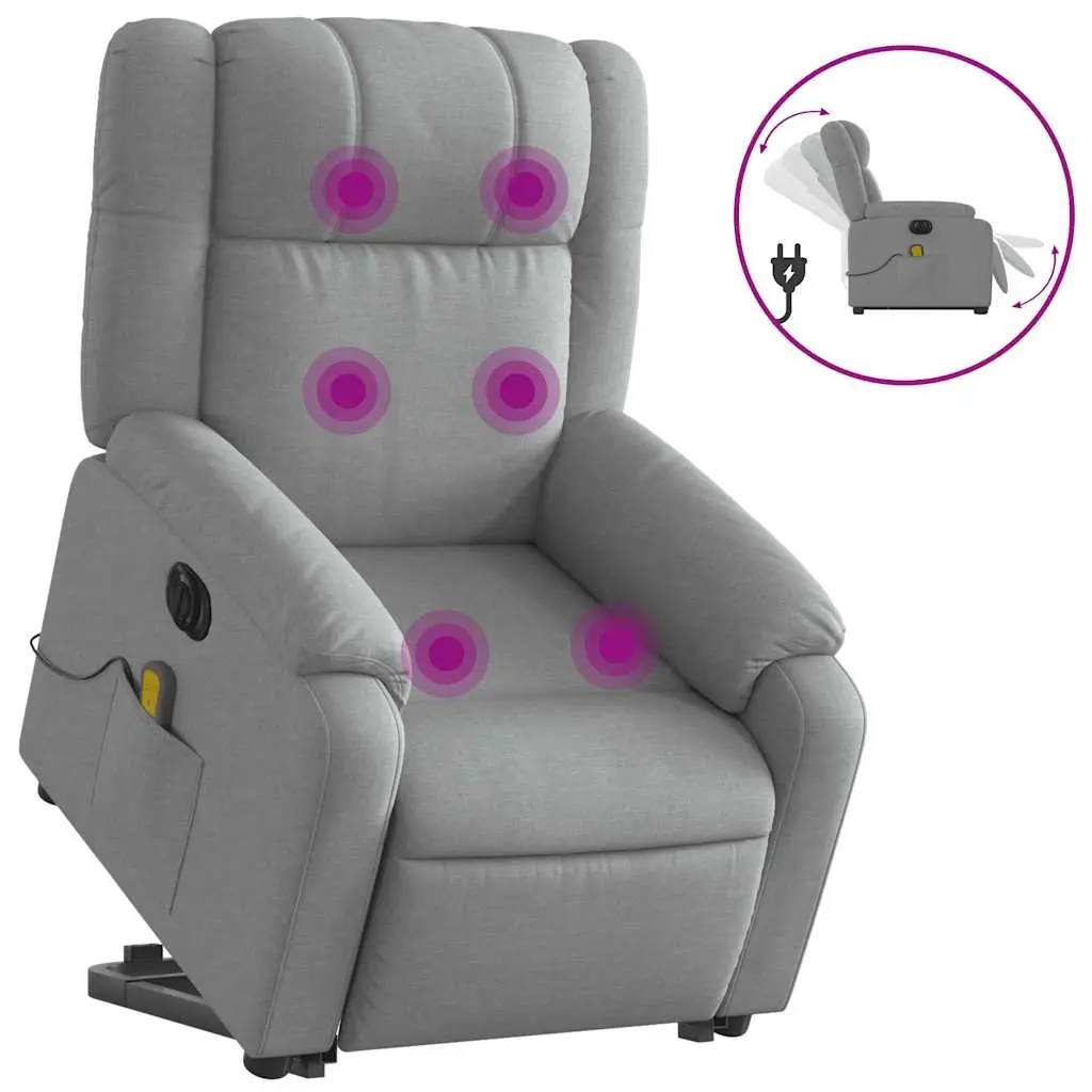 Electric Stand up Massage Recliner Chair Light Grey Fabric 3205761 - Furniture