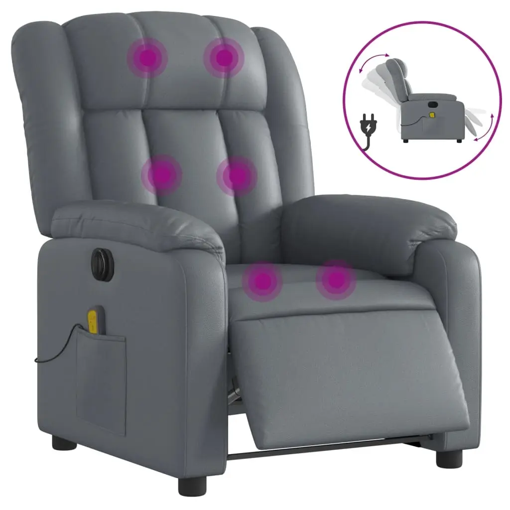 Stand up Massage Recliner Chair Grey Faux Leather 3205769 - Furniture