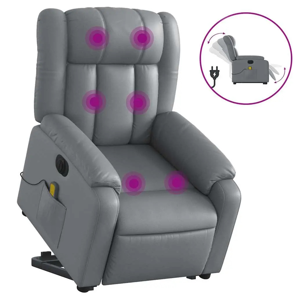 Electric Stand up Massage Recliner Chair Grey Faux Leather 3205771 - Furniture