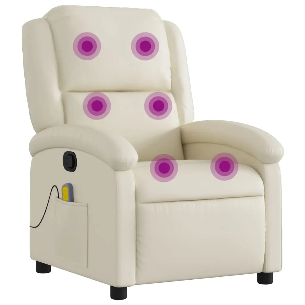 Massage Recliner Chair Cream Faux Leather 3205900 - Furniture