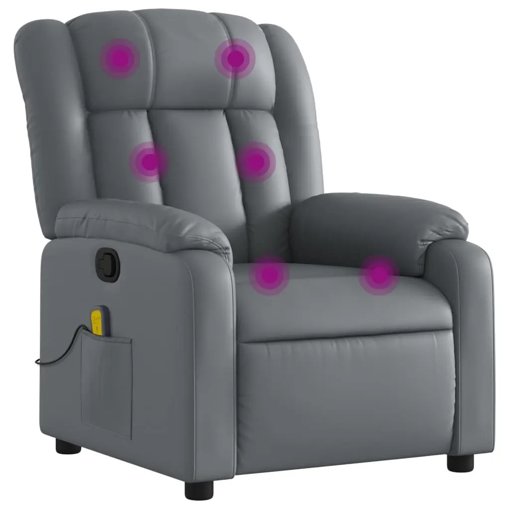 Massage Recliner Chair Grey Faux Leather 3206242 - Furniture