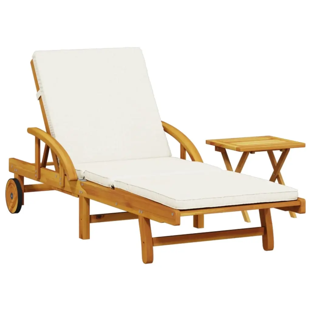 Sun Lounger with Cushion and Table Solid Wood Acacia 3206362 - Furniture