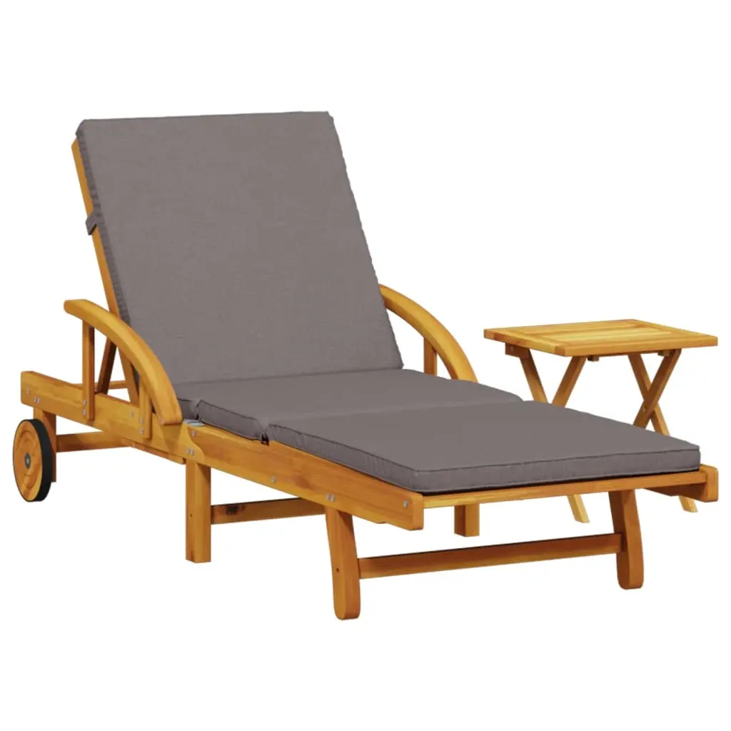 Sun Lounger with Cushion and Table Solid Wood Acacia 3206363 - Furniture