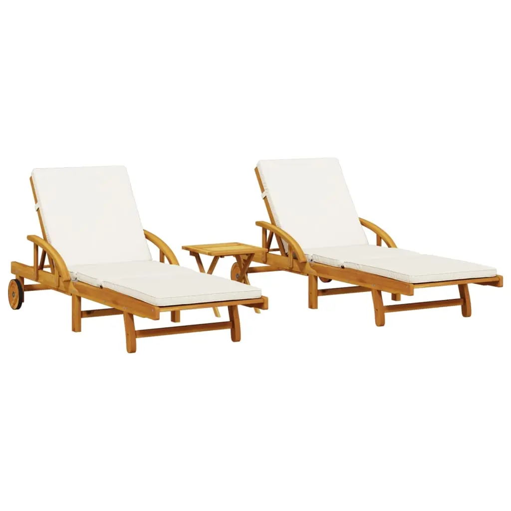 Sun Loungers 2 pcs with Table Solid Wood Acacia 3206367 - Furniture
