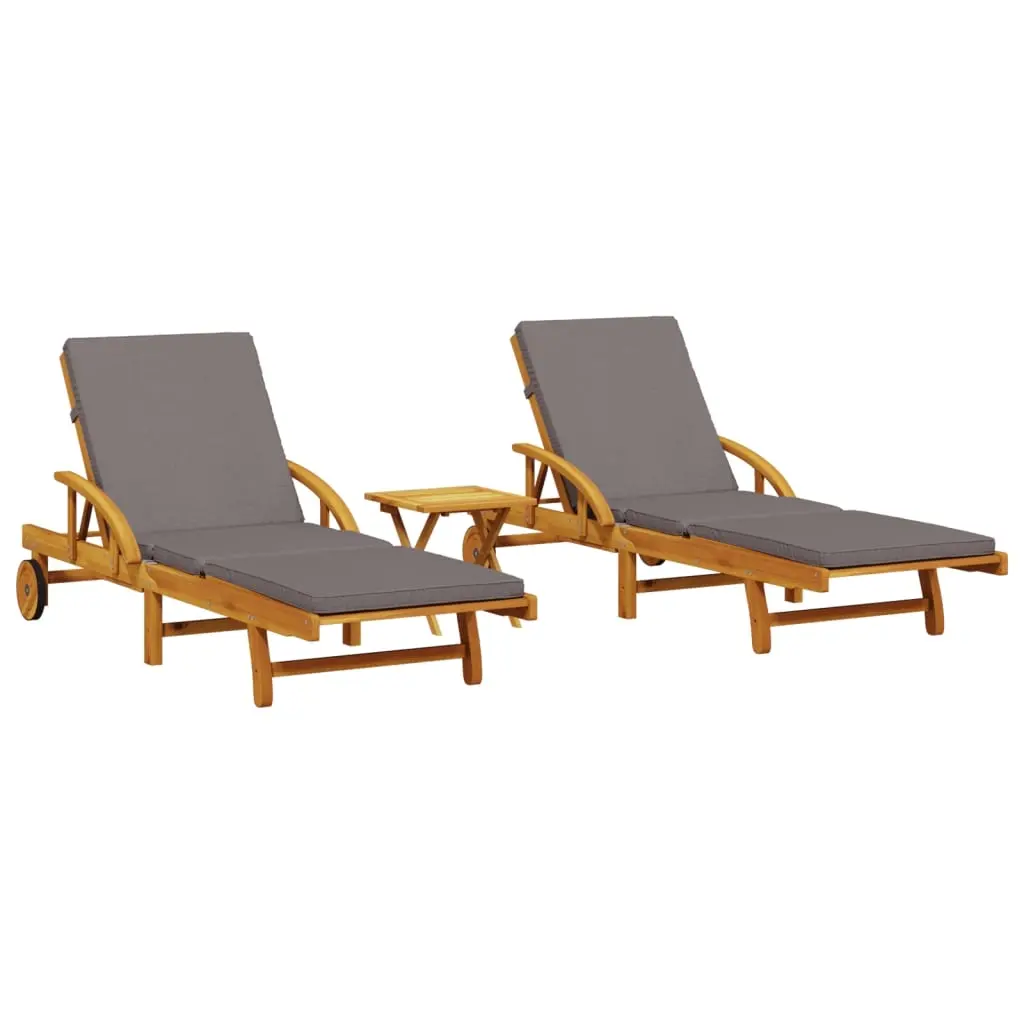 Sun Loungers 2 pcs with Table Solid Wood Acacia 3206368 - Furniture
