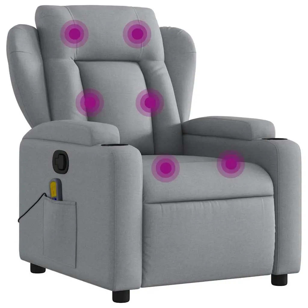 Massage Recliner Chair Light Grey Fabric 372415 - Furniture