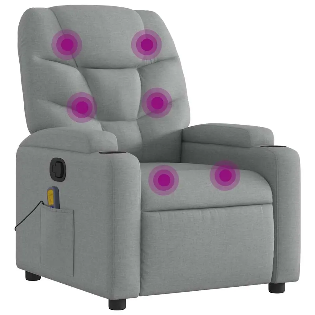 Massage Recliner Chair Light Grey Fabric 372453 - Furniture