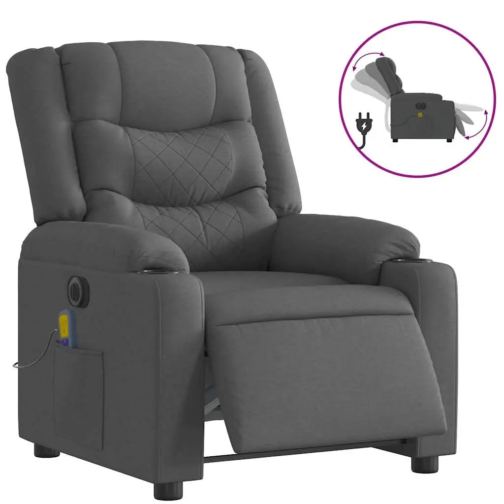 Electric Massage Recliner Chair Dark Grey Fabric 3206839 - Furniture