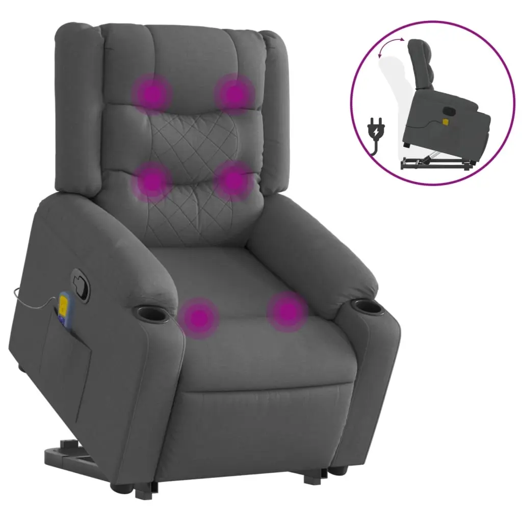 Stand up Massage Recliner Chair Dark Grey Fabric 3206842 - Furniture