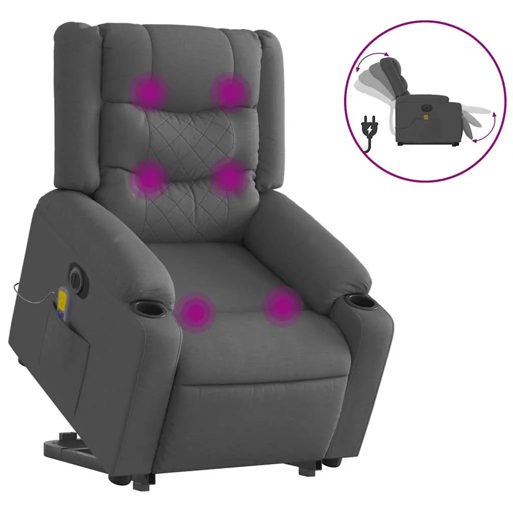 Electric Stand up Massage Recliner Chair Dark Grey Fabric 3206845 - Furniture
