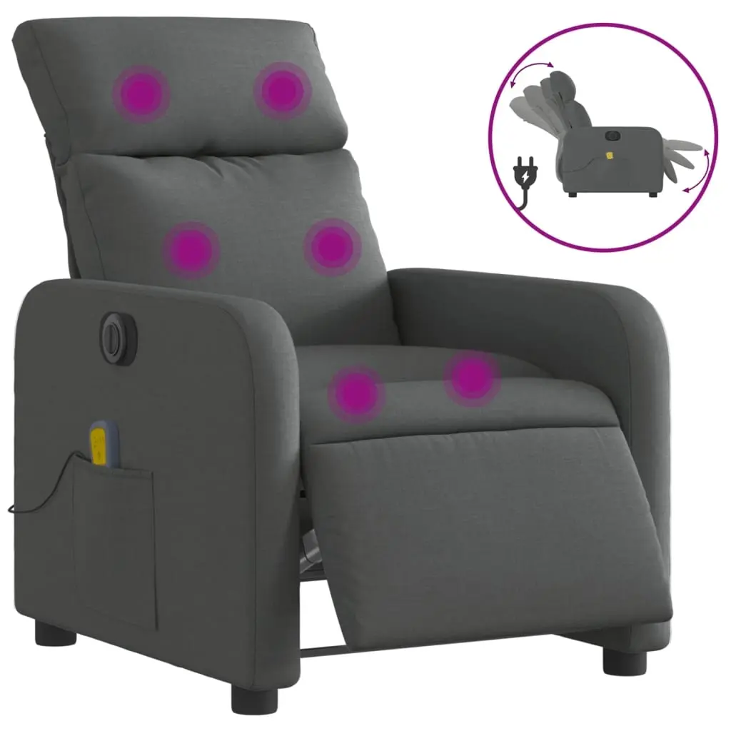 Electric Massage Recliner Chair Dark Grey Fabric 3206867 - Furniture