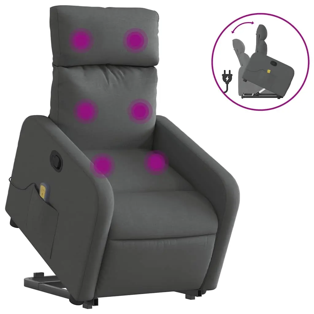 Stand up Massage Recliner Chair Dark Grey Fabric 3206870 - Furniture