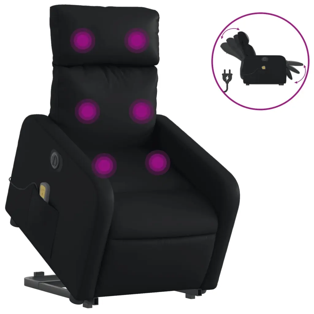 Electric Stand up Massage Recliner Chair Black Faux Leather 3206878 - Furniture