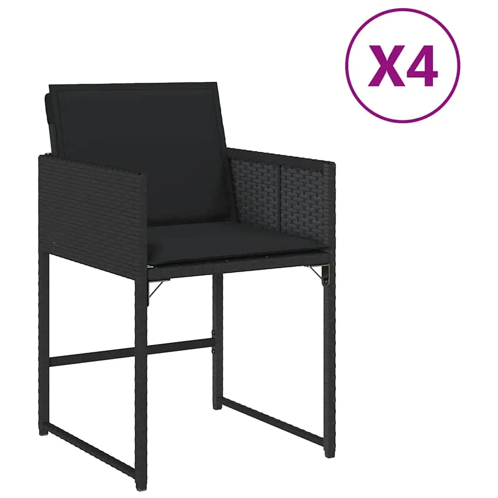 Garden Chairs with Cushions 4 pcs Black Poly Rattan 365001 - Furniture