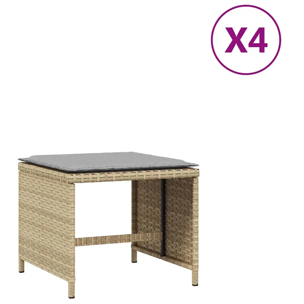 Garden Stools with Cushions 4 pcs Mix Beige 41x41x36 cm Poly Rattan 365047 - Furniture