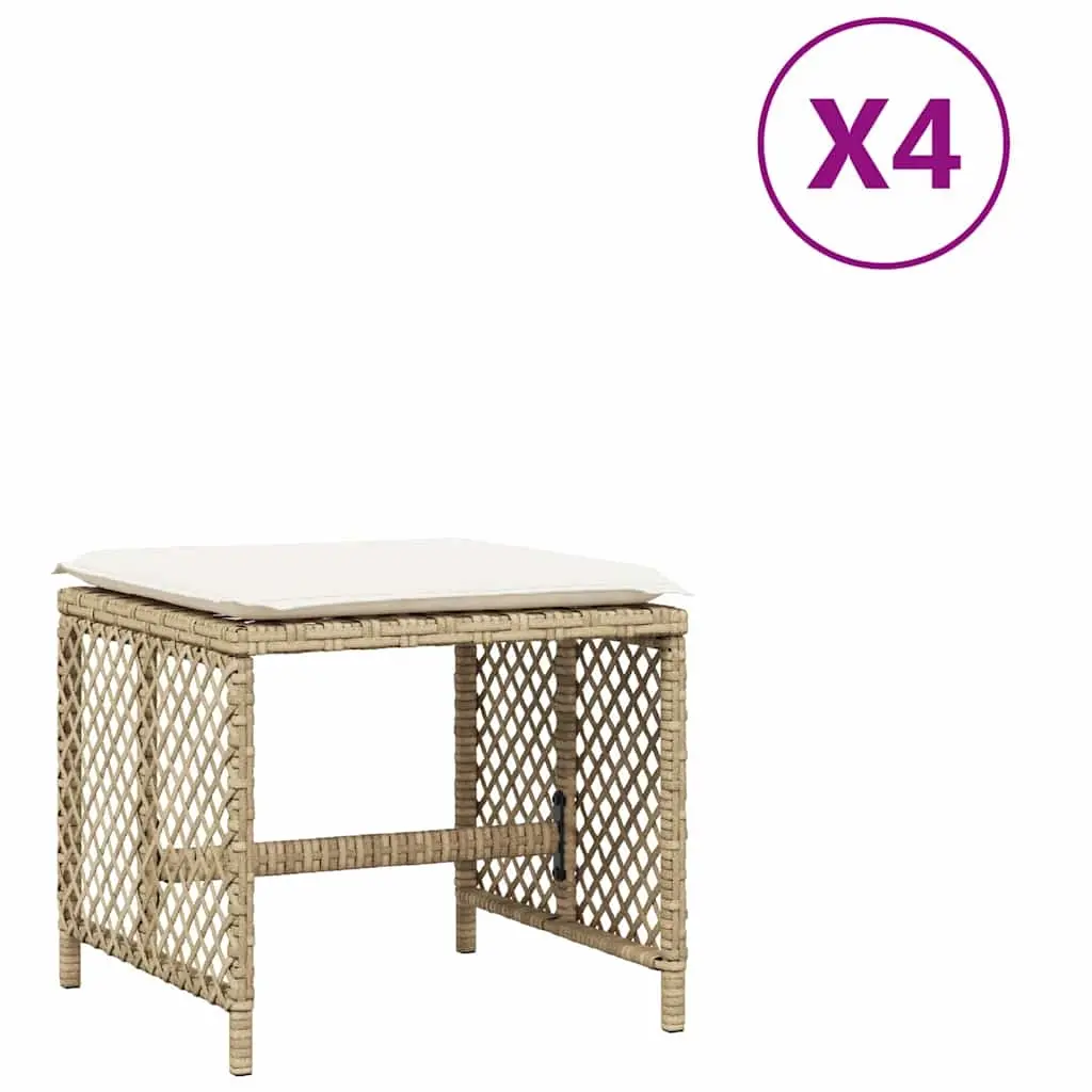 Garden Stools with Cushions 4 pcs Beige 41x41x36 cm Poly Rattan 365052 - Furniture