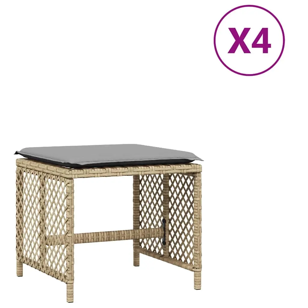 Garden Stools with Cushions 4 pcs Mix Beige 41x41x36 cm Poly Rattan 365054 - Furniture