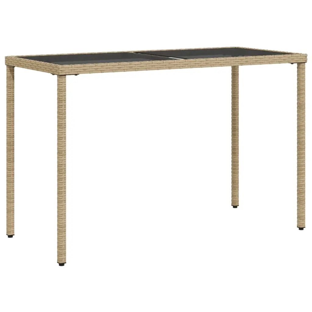 Garden Table with Glass Top Beige 115x54x74 cm Poly Rattan 365075 - Furniture