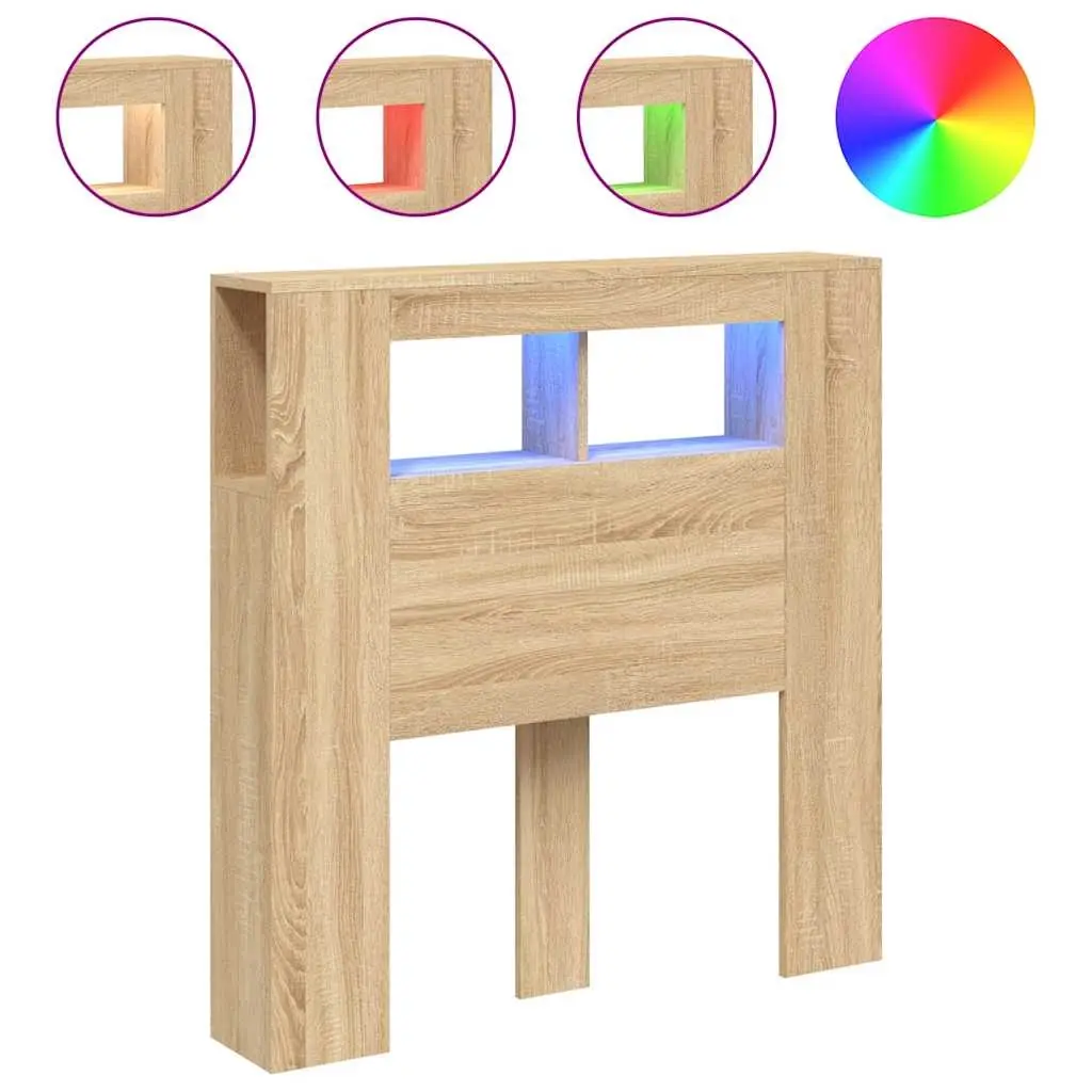 LED Headboard Sonoma Oak 100x18.5x103.5 cm Engineered Wood 837332 - Furniture
