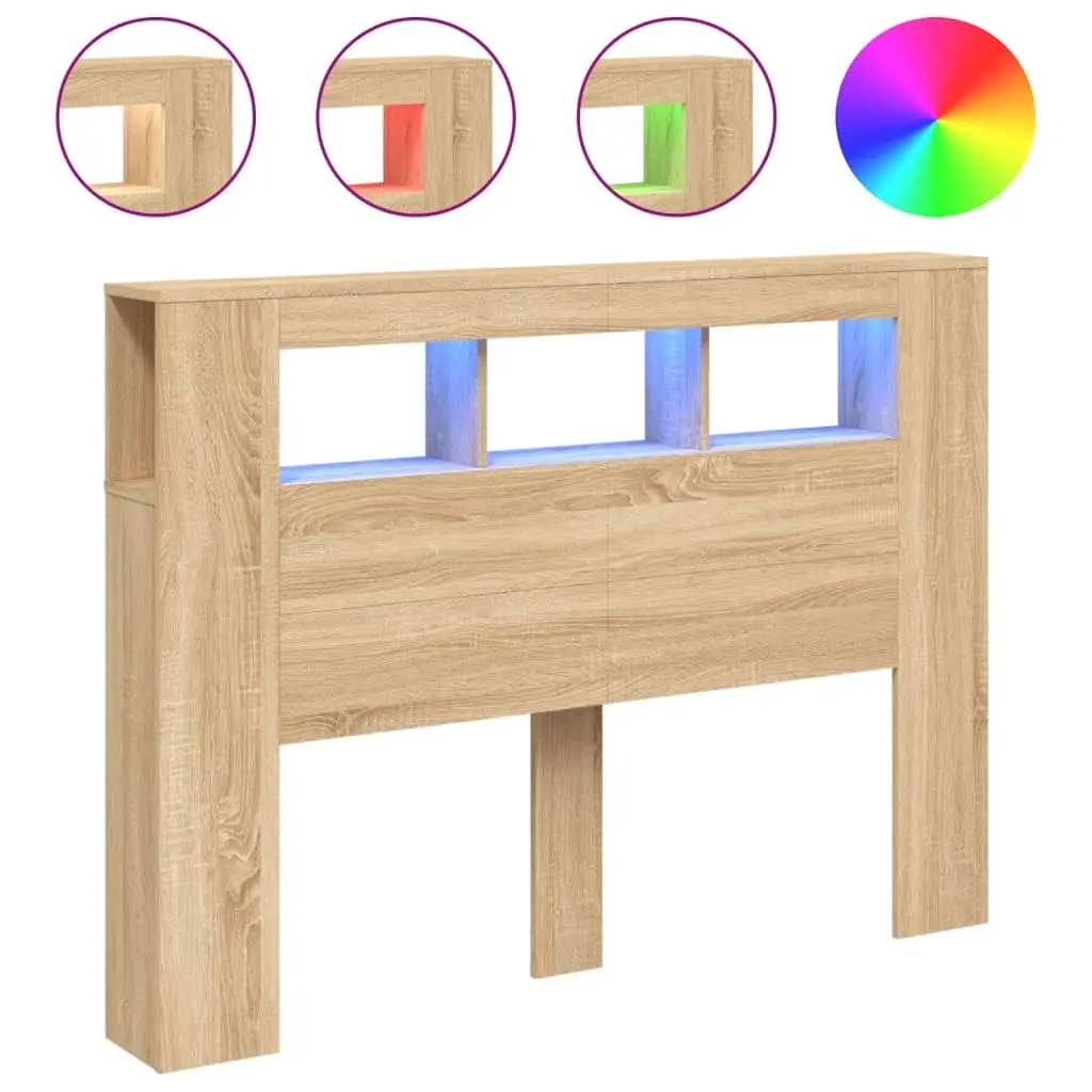 LED Headboard Sonoma Oak 140 cm Engineered Wood 837346 - Furniture