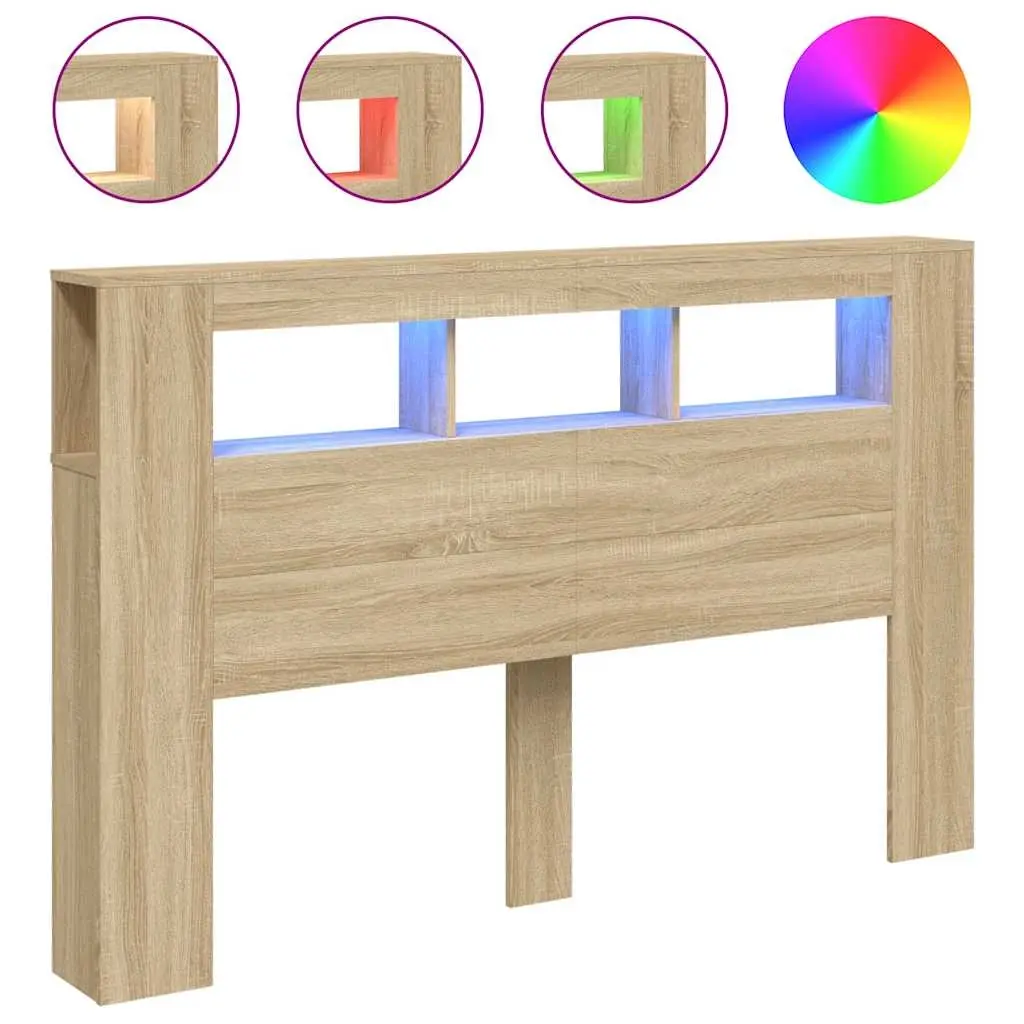 LED Headboard Sonoma Oak 160x18.5x103.5 cm Engineered Wood 837353 - Furniture