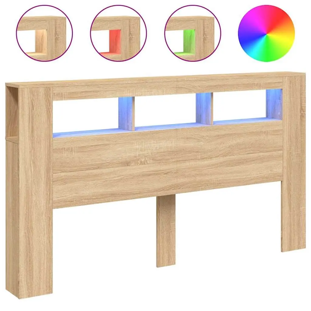 LED Headboard Sonoma Oak 180 cm Engineered Wood 837360 - Furniture