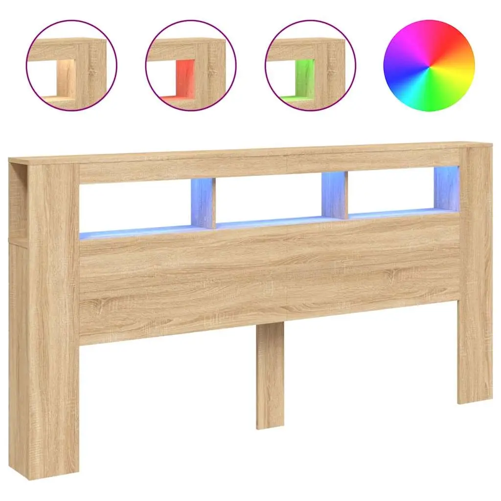 LED Headboard Sonoma Oak 200 cm Engineered Wood 837367 - Furniture